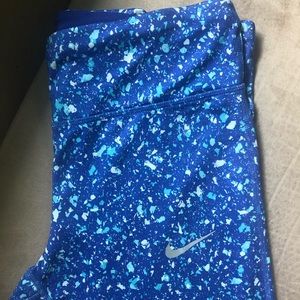 NIKE Size L Blue Splatter Print Leggings